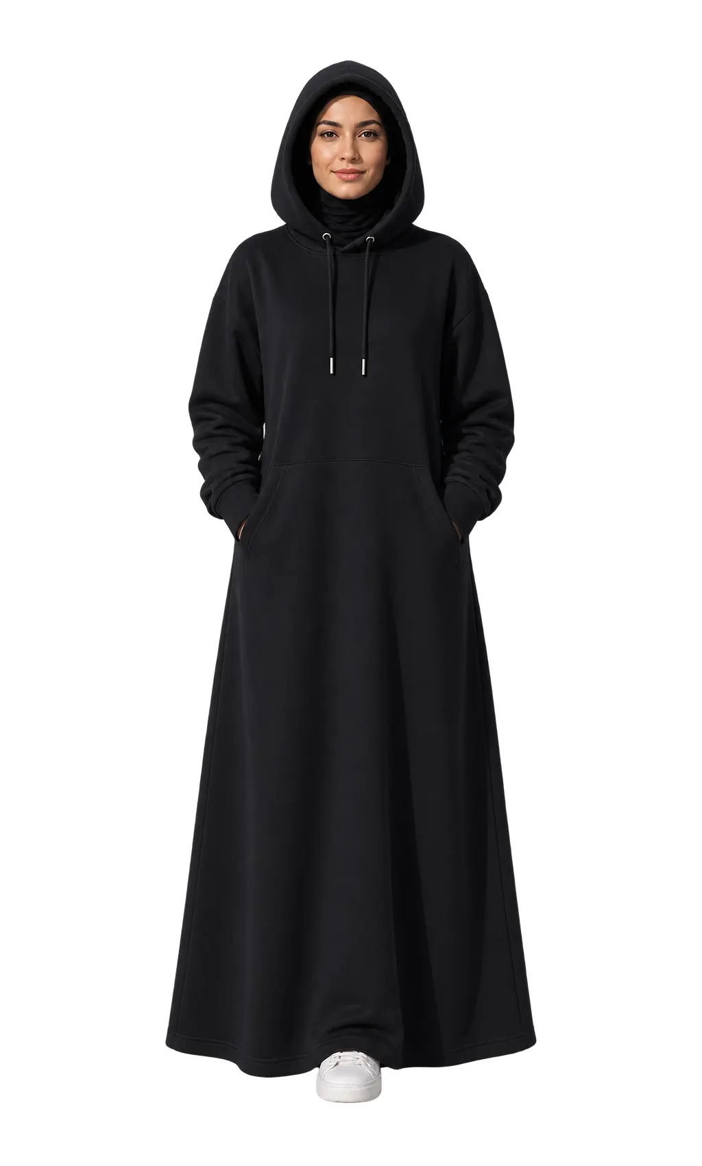 Thick Fleece Hooded A-Line Abaya with Side Pockets by Q&S Islamic Store