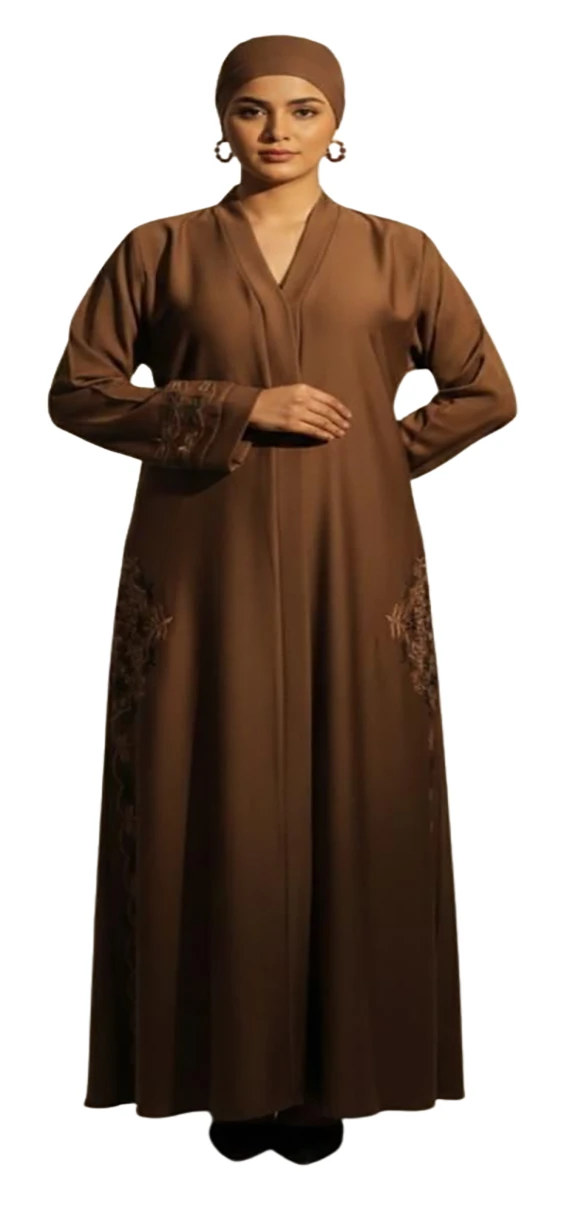 Chocolate Elegant Embroidered Zoom Open Abayah by Q&S Islamic Store