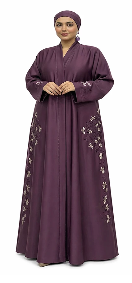 Burgundy Elegant Embroidered Zoom Open Abayah by Q&S Islamic Store