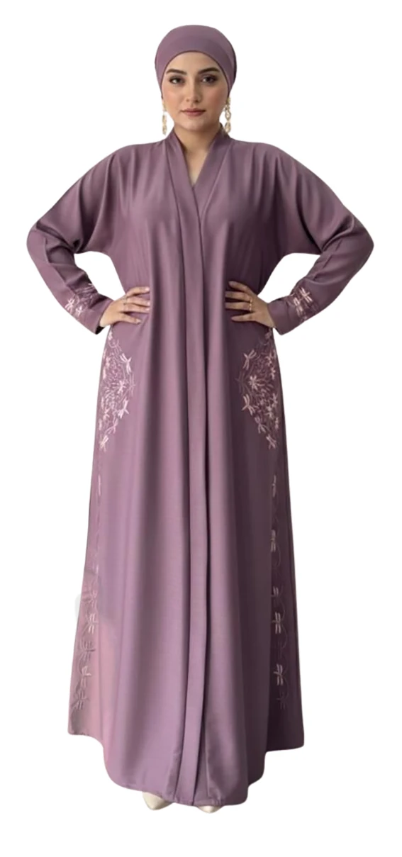 Tea Pink Elegant Embroidered Zoom Open Abayah by Q&S Islamic Store