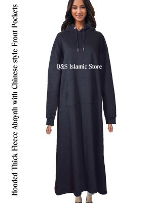 Hooded Fleece Abaya with Chinese-Style Front Pocket by Q&S Islamic Store