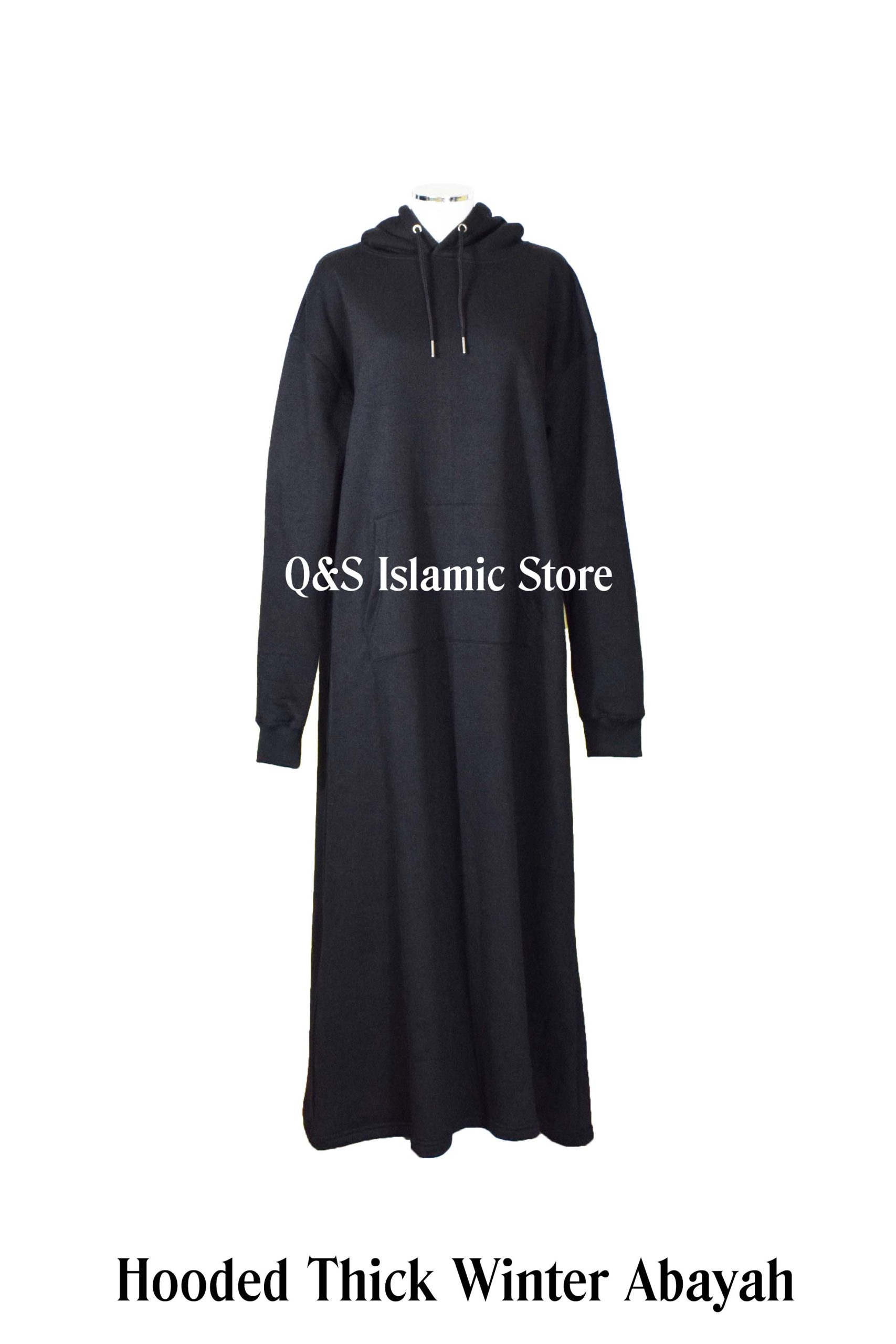 Hooded Fleece Abaya with Chinese-Style Front Pocket by Q&S Islamic Store