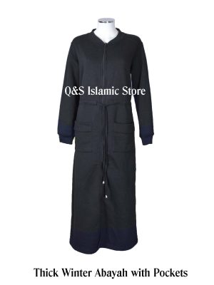 Fleece Winter Abaya with Pockets and Waist Drawstring by Q&S Islamic Store